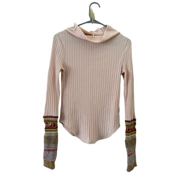 Free People Sweaters - Free People Women's Blush Pink Mixed Up Cuff Pullover Sweater Size Small Boho